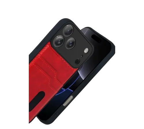 Apple iPhone 17 Pro Max Sara Kartvizitli Deri Kılıf - Kırmızı