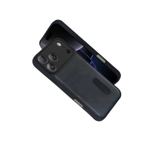 Apple iPhone 17 Pro Max Sara Kartvizitli Deri Kılıf - Siyah