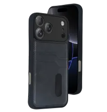 Apple iPhone 17 Pro Max Sara Kartvizitli Deri Kılıf - Siyah
