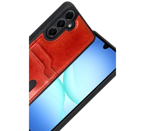 Samsung Galaxy A17 5G Sara Kartvizitli Deri Kılıf - Kırmızı