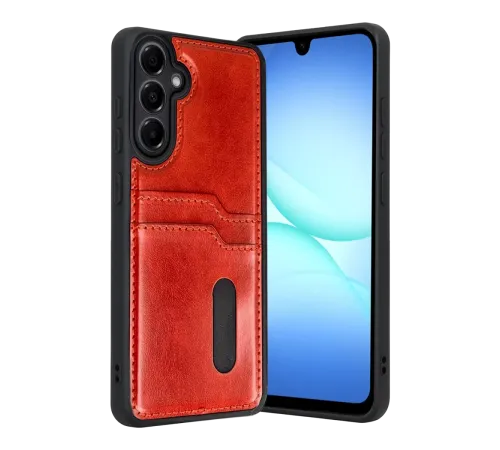 Samsung Galaxy A17 5G Sara Kartvizitli Deri Kılıf - Kırmızı