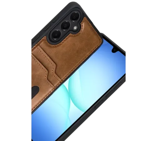 Samsung Galaxy A17 5G Sara Kartvizitli Deri Kılıf - Taba