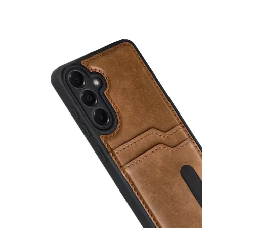 Samsung Galaxy A17 5G Sara Kartvizitli Deri Kılıf - Taba