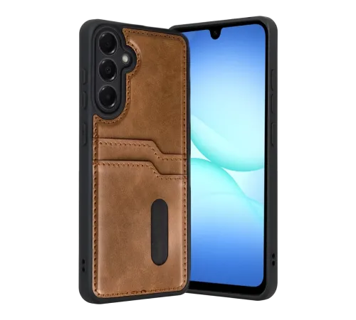 Samsung Galaxy A17 5G Sara Kartvizitli Deri Kılıf - Taba
