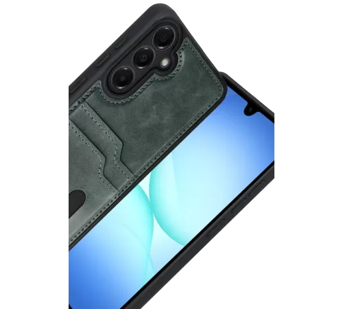 Samsung Galaxy A17 5G Sara Kartvizitli Deri Kılıf - Yeşil