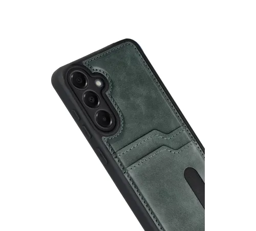 Samsung Galaxy A17 5G Sara Kartvizitli Deri Kılıf - Yeşil