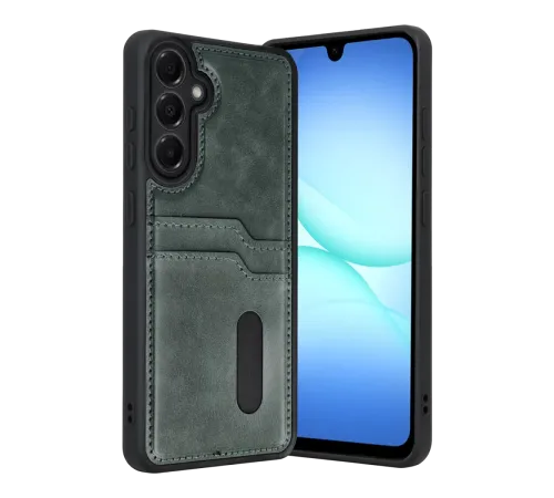 Samsung Galaxy A17 5G Sara Kartvizitli Deri Kılıf - Yeşil