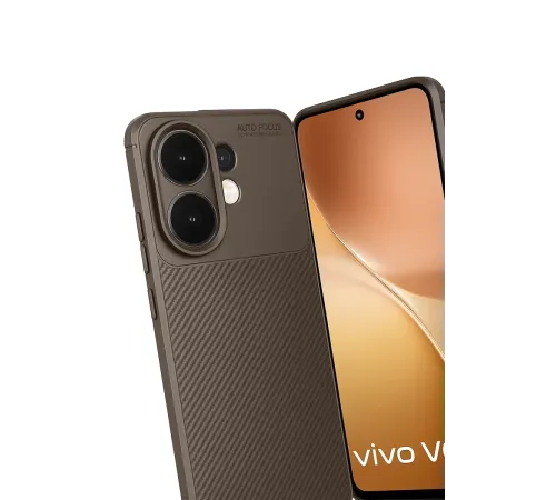 Vivo V60 5G Auto Focus Karbon Kapak - Kahverengi