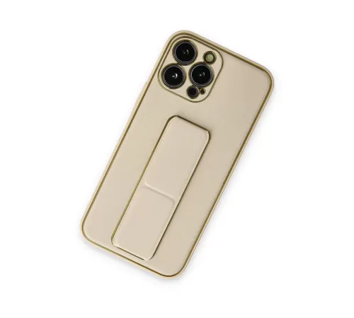 Apple iPhone 13 Pro Kılıf Coco Deri Standlı Kapak - Gold