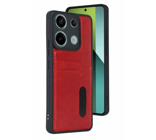 Xiaomi Redmi 15C 4G Sara Kartvizitli Deri Kılıf - Kırmızı