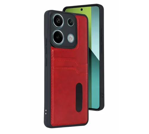 Xiaomi Redmi 15C 4G Sara Kartvizitli Deri Kılıf - Kırmızı