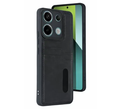 Xiaomi Redmi 15C 4G Sara Kartvizitli Deri Kılıf - Siyah