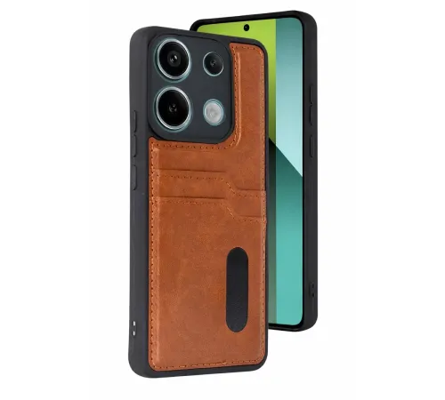 Xiaomi Redmi 15C 4G Sara Kartvizitli Deri Kılıf - Taba