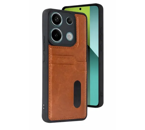 Xiaomi Redmi 15C 4G Sara Kartvizitli Deri Kılıf - Taba