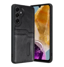 Samsung Galaxy M15 Sara Kartvizitli Deri Kılıf - Siyah