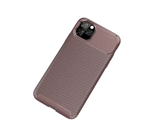 Apple iPhone 11 Pro Kılıf Auto Focus Karbon Kapak - Kahverengi