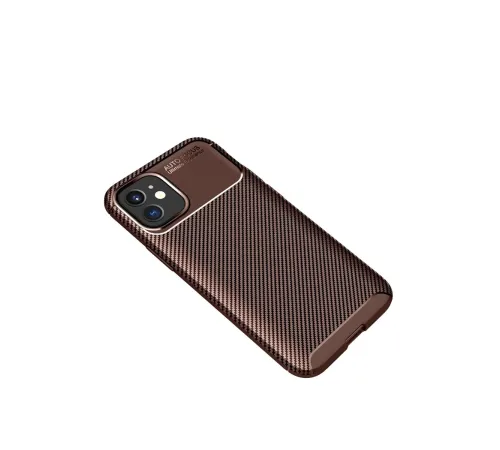 Apple iPhone 12 Mini Kılıf Auto Focus Karbon Kapak - Kahverengi