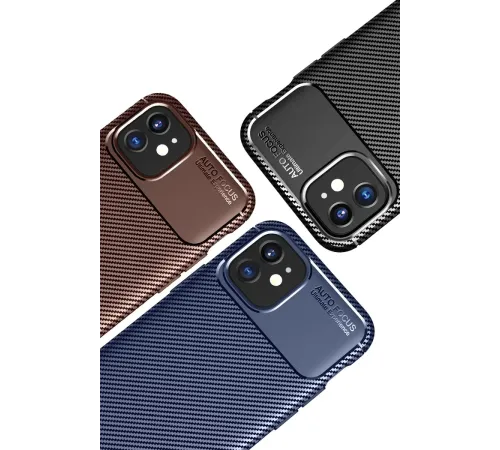 Apple iPhone 12 Mini Kılıf Auto Focus Karbon Kapak - Kahverengi