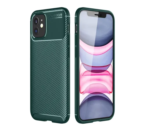 Apple iPhone 12 Mini Kılıf Auto Focus Karbon Kapak - Yeşil