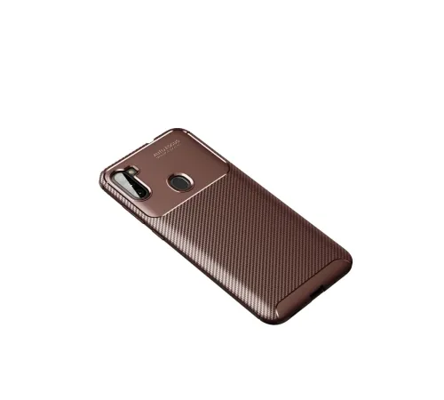 Samsung Galaxy A11 Kılıf Auto Focus Karbon Kapak - Kahverengi
