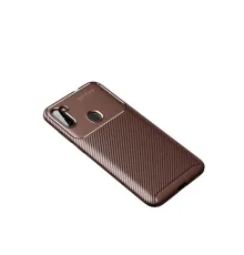 Samsung Galaxy A11 Kılıf Auto Focus Karbon Kapak - Kahverengi