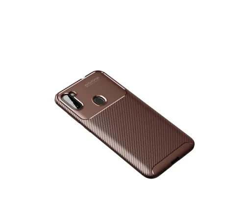 Samsung Galaxy A11 Kılıf Auto Focus Karbon Kapak - Kahverengi