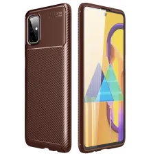 Samsung Galaxy M51 Kılıf Auto Focus Karbon Kapak - Kahverengi