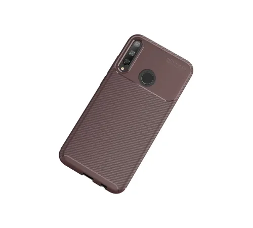 Huawei P40 Lite E Kılıf Auto Focus Karbon Kapak - Kahverengi
