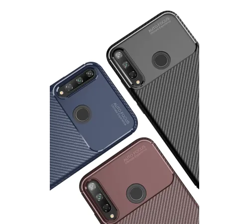 Huawei P40 Lite E Kılıf Auto Focus Karbon Kapak - Kahverengi