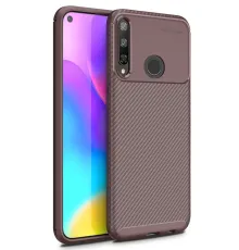 Huawei P40 Lite E Kılıf Auto Focus Karbon Kapak - Kahverengi