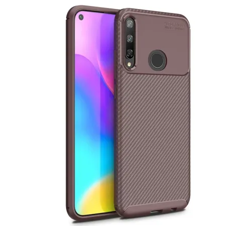 Huawei P40 Lite E Kılıf Auto Focus Karbon Kapak - Kahverengi