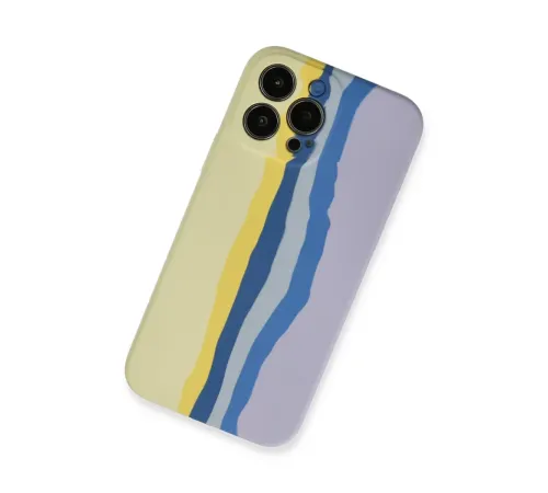 Apple iPhone 13 Pro Kılıf Ebruli Lansman Silikon - Sarı-Lila