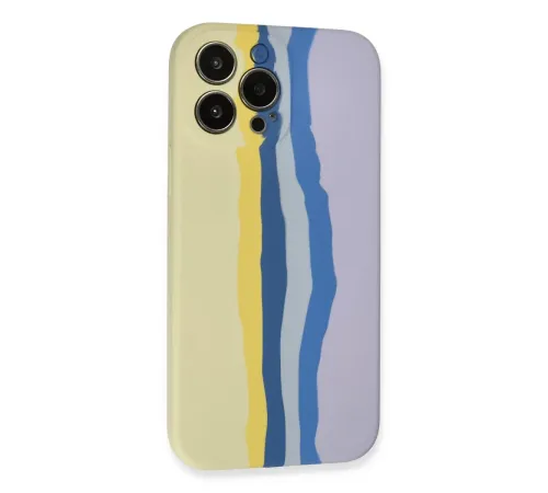 Apple iPhone 13 Pro Kılıf Ebruli Lansman Silikon - Sarı-Lila