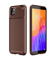 Huawei Y5P Kılıf Auto Focus Karbon Kapak - Kahverengi
