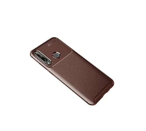 Huawei Y6P Kılıf Auto Focus Karbon Kapak - Kahverengi