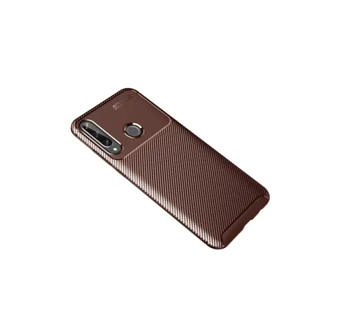 Huawei Y6P Kılıf Auto Focus Karbon Kapak - Kahverengi