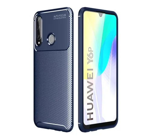 Huawei Y6P Kılıf Auto Focus Karbon Kapak - Lacivert