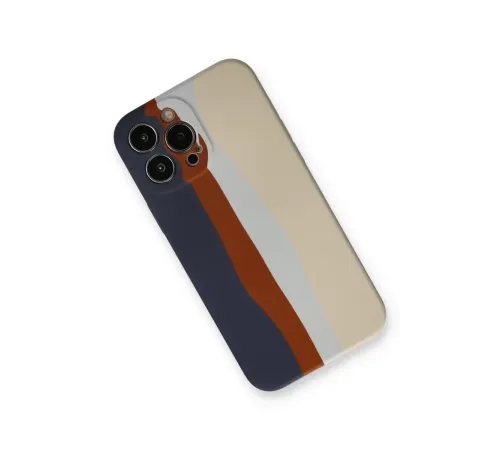 Apple iPhone 13 Pro Kılıf Ebruli Lansman Silikon - Lacivert-Krem