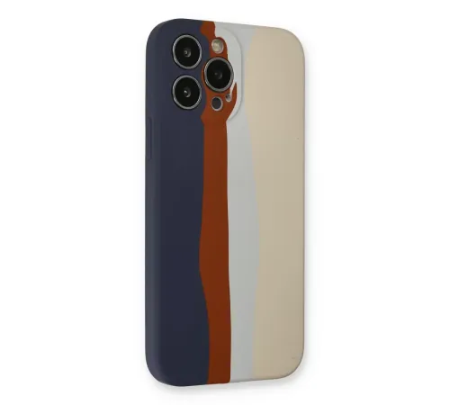 Apple iPhone 13 Pro Kılıf Ebruli Lansman Silikon - Lacivert-Krem