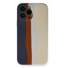 Apple iPhone 13 Pro Kılıf Ebruli Lansman Silikon - Lacivert-Krem