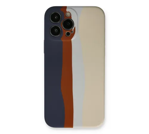 Apple iPhone 13 Pro Kılıf Ebruli Lansman Silikon - Lacivert-Krem