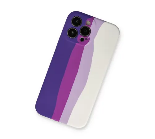 Apple iPhone 13 Pro Kılıf Ebruli Lansman Silikon - Mor-Beyaz
