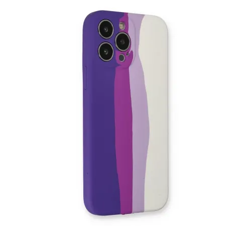 Apple iPhone 13 Pro Kılıf Ebruli Lansman Silikon - Mor-Beyaz