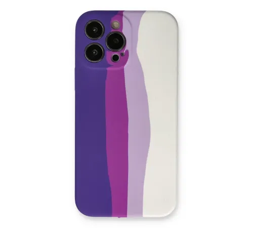 Apple iPhone 13 Pro Kılıf Ebruli Lansman Silikon - Mor-Beyaz