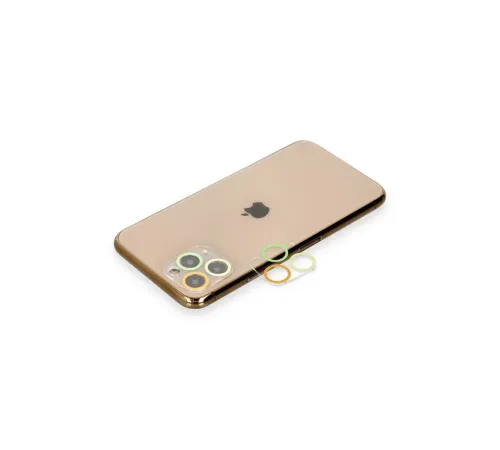 Apple iPhone 11 Pro Renkli Kamera Lens Koruma Cam - Sarı-Turuncu