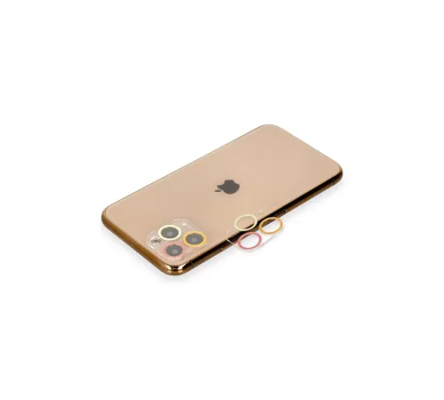 Apple iPhone 11 Pro Renkli Kamera Lens Koruma Cam - Turuncu-Kırmızı