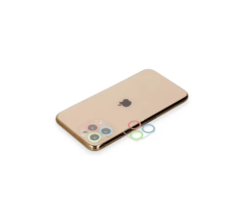 Apple iPhone 11 Pro Renkli Kamera Lens Koruma Cam - Mavi-Yeşil