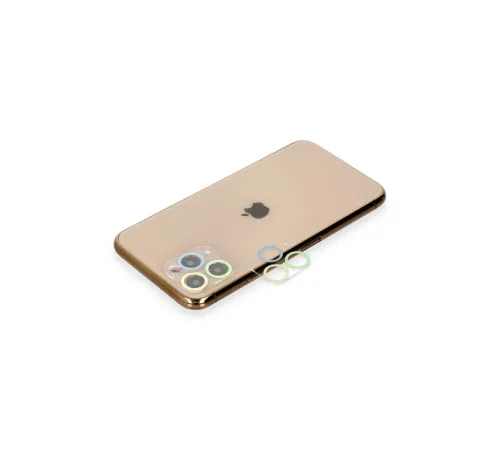 Apple iPhone 11 Pro Max Renkli Kamera Lens Koruma Cam - Yeşil-Sarı