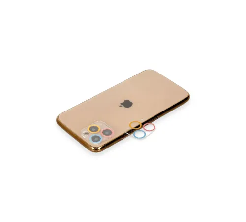 Apple iPhone 11 Pro Max Renkli Kamera Lens Koruma Cam - Pembe-Mavi