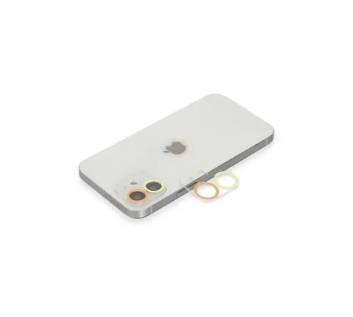 Apple iPhone 12 Renkli Kamera Lens Koruma Cam - Sarı-Turuncu